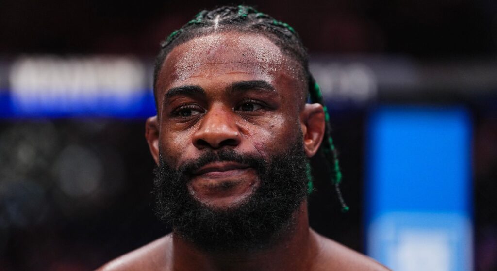 Aljamain Sterling reacts after his UFC 310 fight with Movsar Evloev