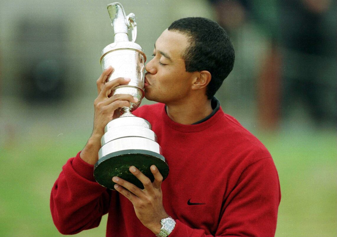 Tiger Woods of the USA with the trophy after winning the British Open