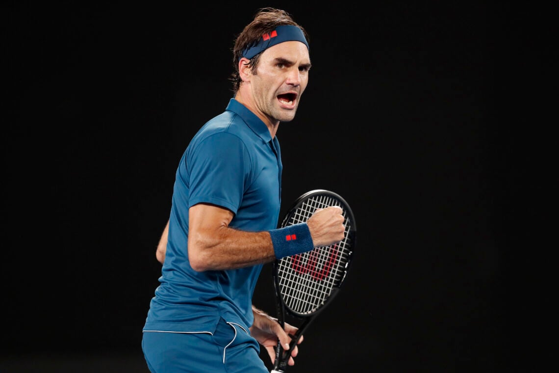 Roger Federer of Switzerland reacts in his fourth round match against Stefanos Tsitsipas of Greece during day seven of the 2019 Australian Open