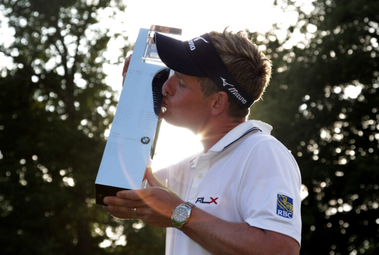 Luke Donald kisses the trophy after winning the 2011 BMW PGA Championship