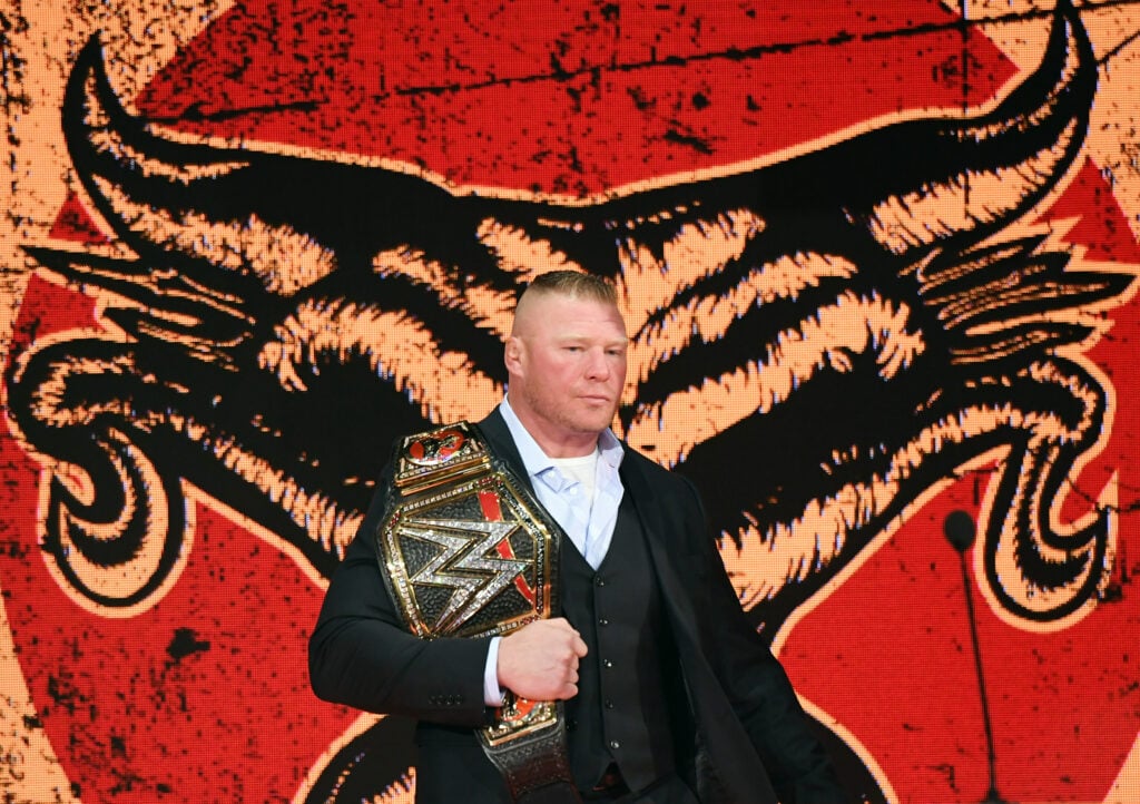 Brock Lesnar appearing at the WWE Crown Jewel kick-off show in Las Vegas