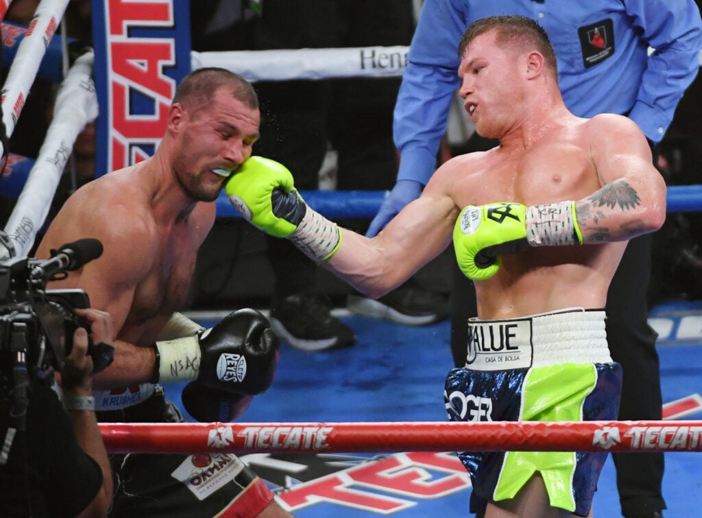 Canelo Alvarez lands uppercut on Sergey Kovalev