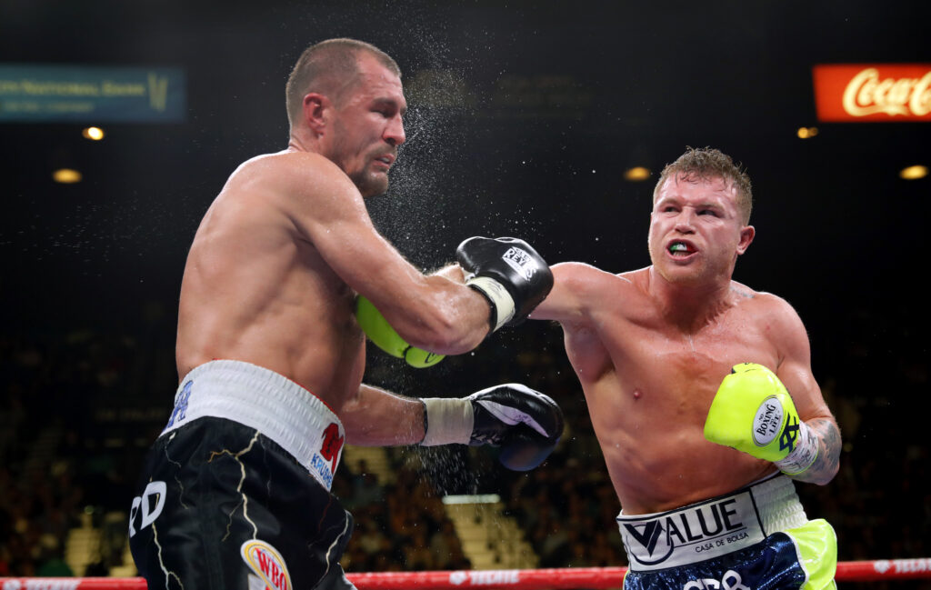 Canelo Alvarez connects with a punch on Sergey Kovalev