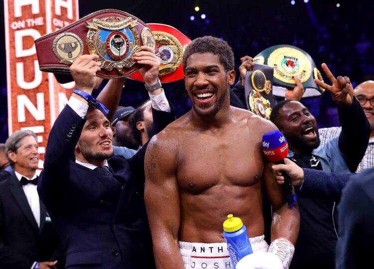 Anthony Joshua celebrates victory over Andy Ruiz Jr