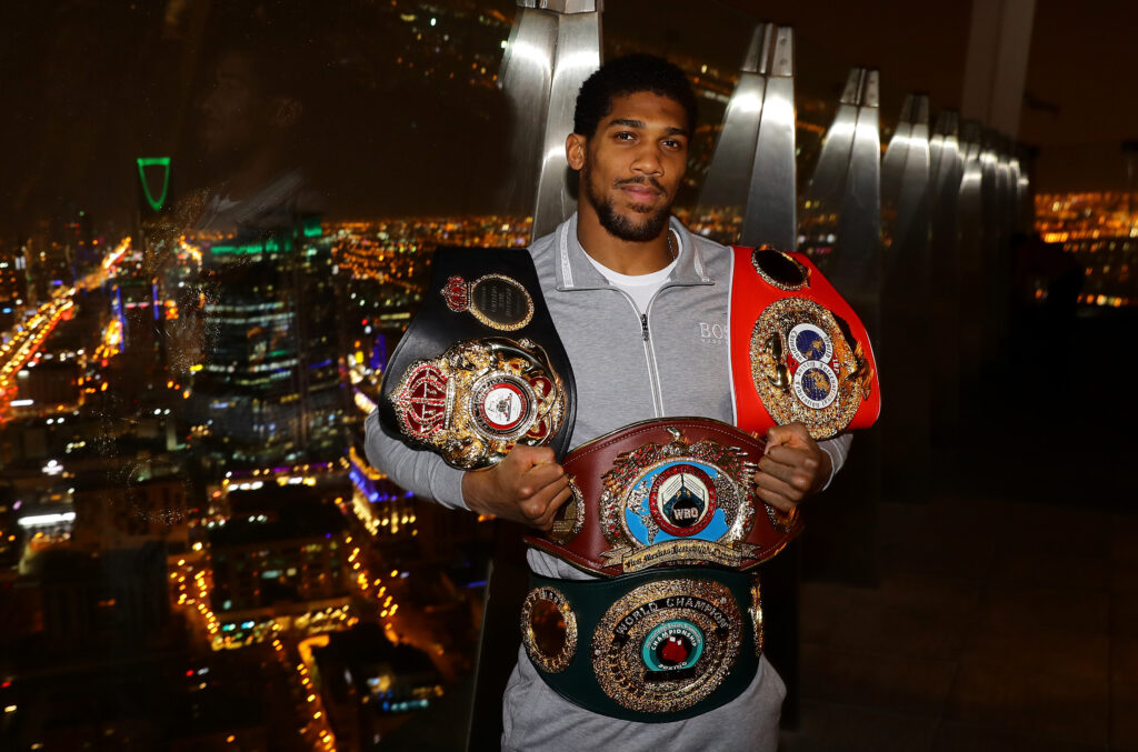 Two time Heavyweight Champion of the World, Anthony Joshua, poses for pictures overlooking Riyadh