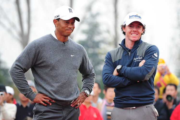 Tiger Woods and Rory McIlroy face off at the Jinsha Lake Golf Club on October 29, 2012 in Zhengzhou, China.