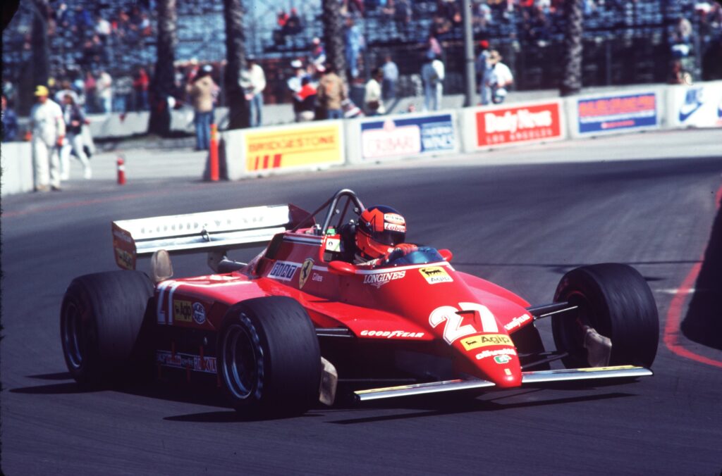 Formula 1 driver Gilles Villeneuve driving his Ferrari.