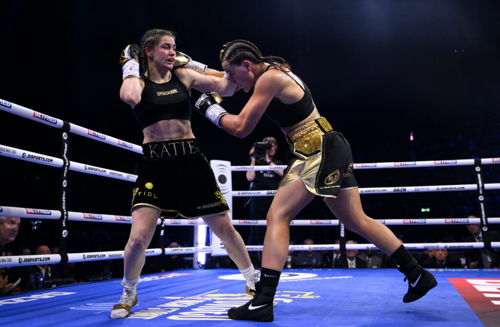 Katie Taylor and Chantelle Cameron trade blows in their Undisputed Super Lightweight Championship fight