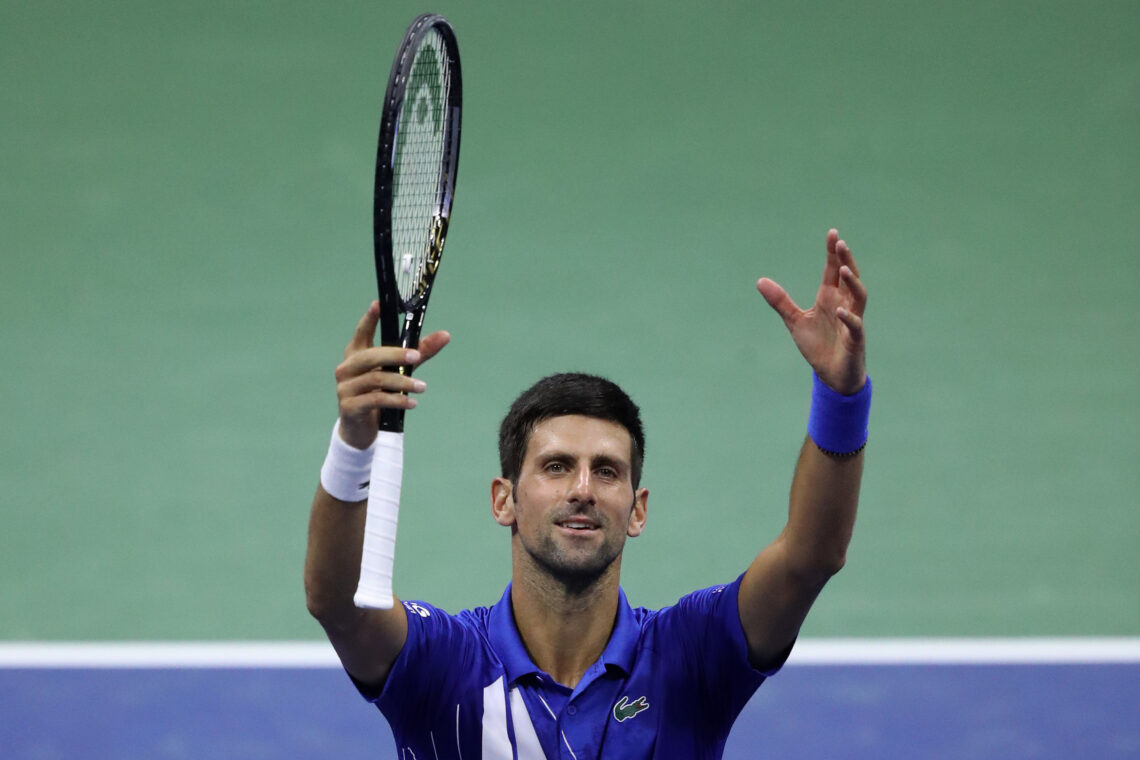 Novak Djokovic celebrates winning his third round match against Jan-Lennard Struff at the 2020 US Open.