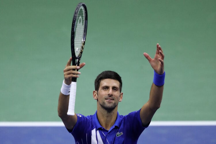 Novak Djokovic celebrates winning his third round match against Jan-Lennard Struff at the 2020 US Open.