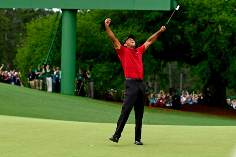 Tiger Woods celebrates after winning 2019 Masters