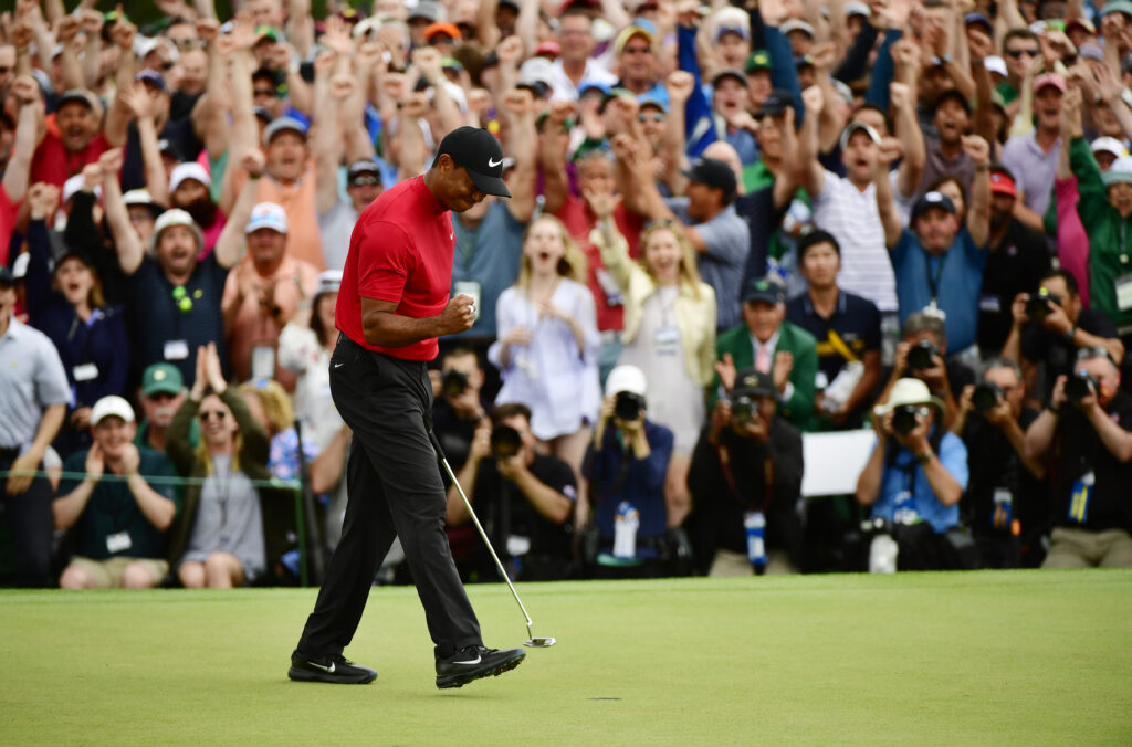 Tiger Woods celebrates winning the 2019 Masters