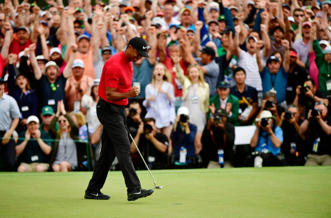 Tiger Woods celebrates winning the 2019 Masters