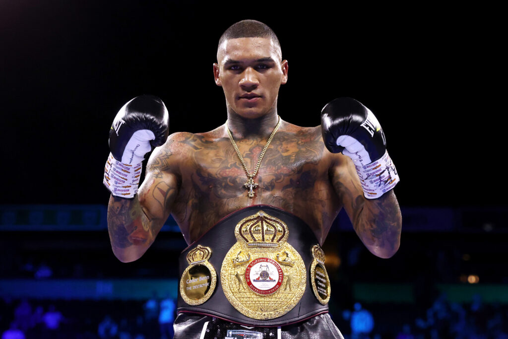 Conor Benn poses with WBA ranking belt