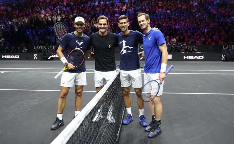 Radael Nadal, Andy Murray, Roger Federer, and Novak Djokovic at the Laver Cup in 2022