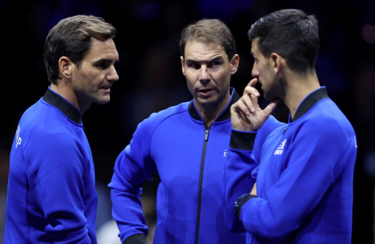 Roger Federer, Novak Djokovic, and Rafael Nadal at the Laver Cup 2022