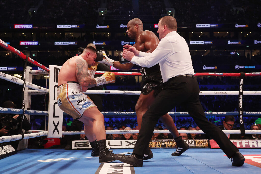 Daniel Dubois knocks out Kevin Lerena during the WBA World Heavyweight Title