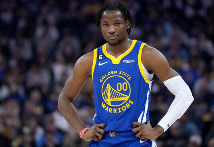 Jonathan Kuminga #00 of the Golden State Warriors looks on