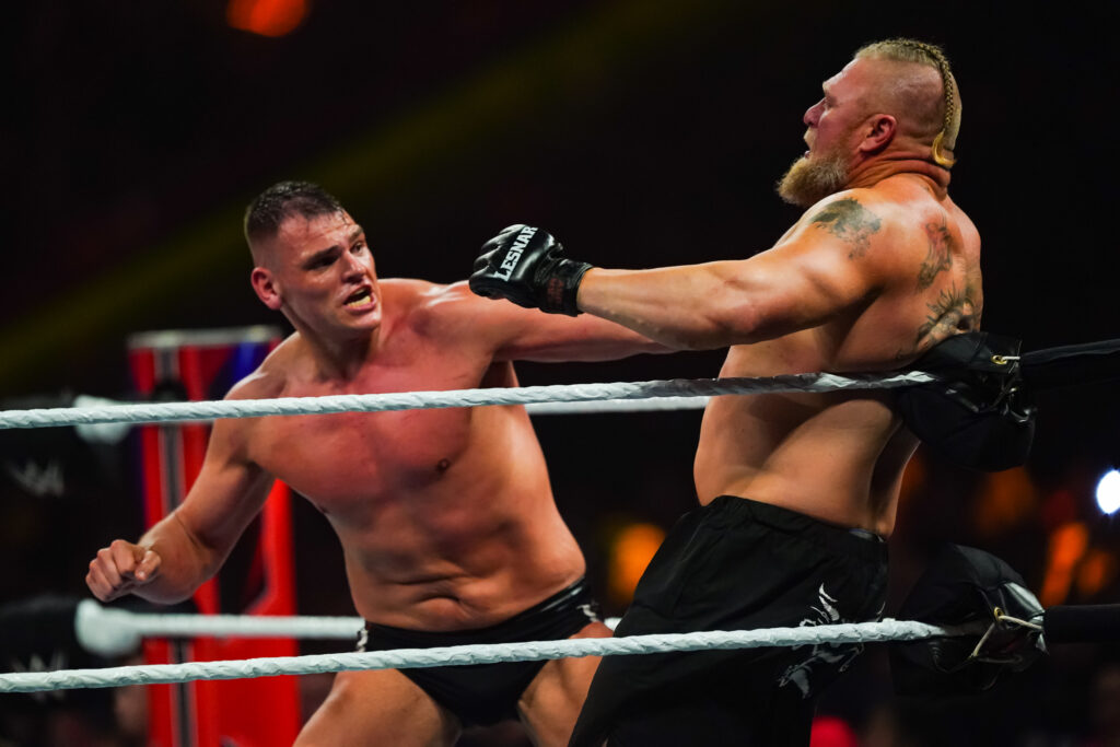 Brock Lesnar and Gunther colliding in the WWE Royal Rumble 2023