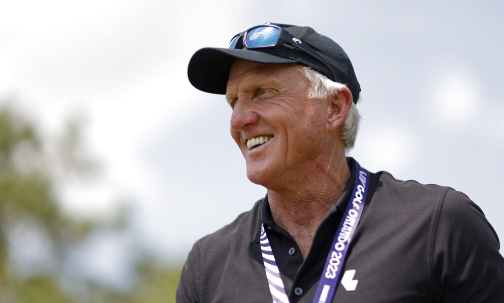 LIV Golf CEO Greg Norman looks on during day three of the LIV Golf Invitational