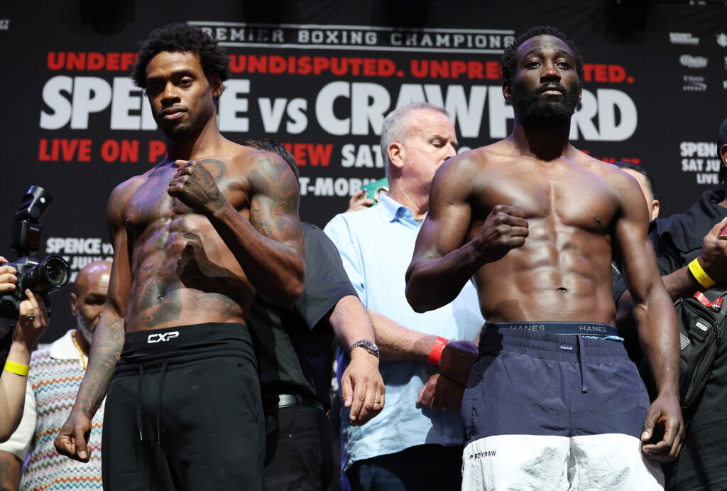 Errol Spence Jr. and Terence Crawford weigh-in ahead of their fight
