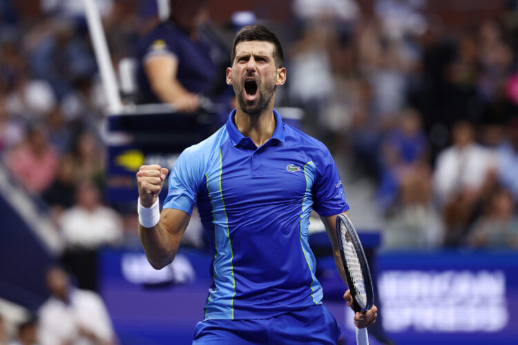 Novak Djokovic playing at the 2023 US Open