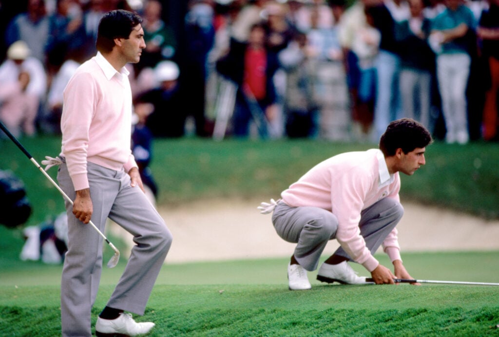Seve Ballesteros and Jose Maria Olazabal during the 27th Ryder Cup held at Muirfield Village Golf Club in Dublin, Ohio. September 25-27, 1987. (photograph by The PGA of America).