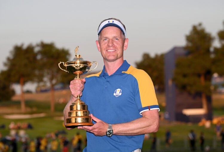 Luke Donald, Captain of Team Europe poses with the Ryder Cup