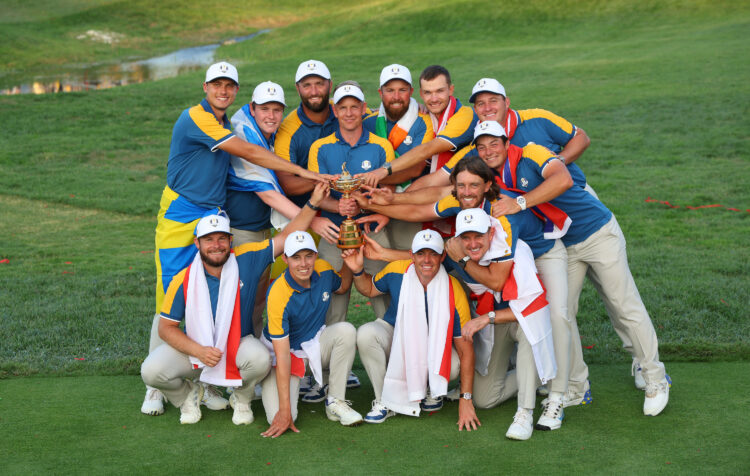 Team Europe celebrate winning the Ryder Cup