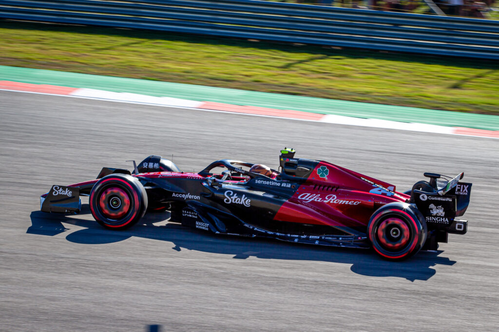 Alfa Romeo car on circuit during the F1 US Grand Prix 2023
