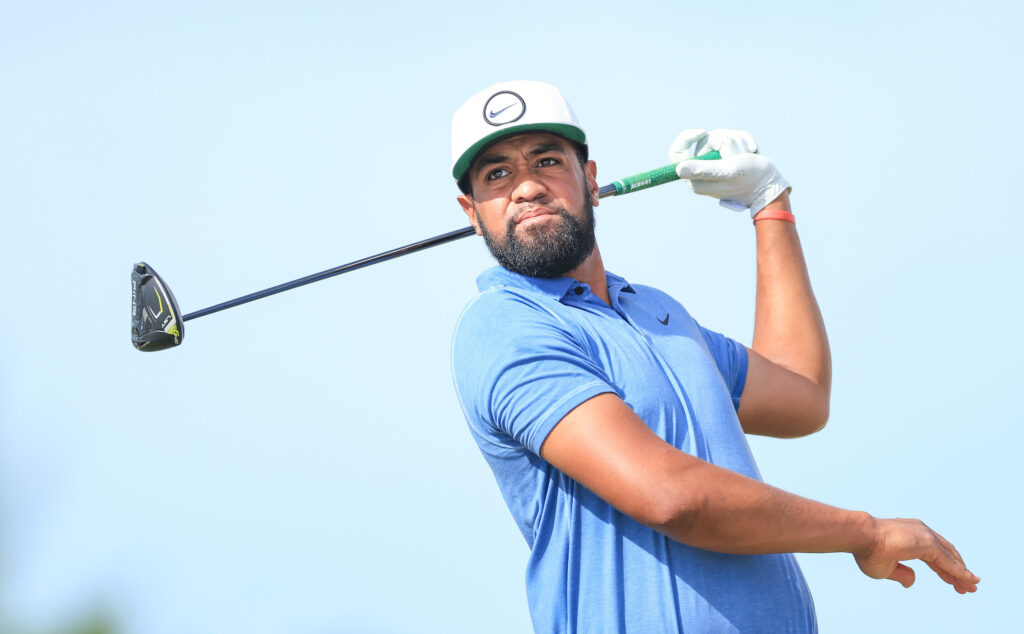 Tony Finau of The United States plays his tee shot