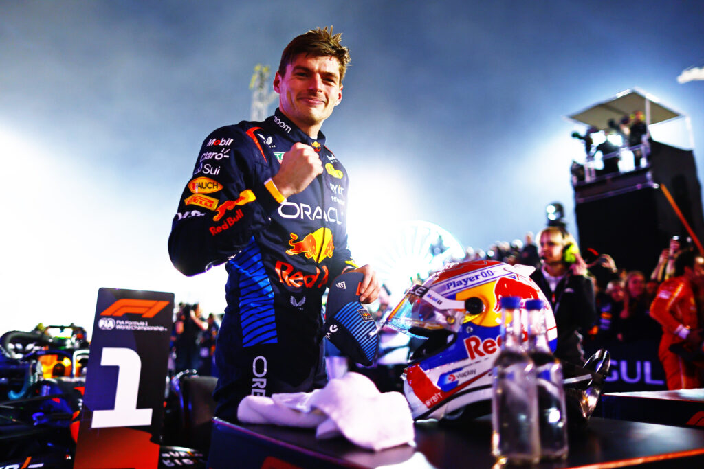 Race winner Max Verstappen of the Netherlands and Oracle Red Bull Racing celebrates in parc ferme