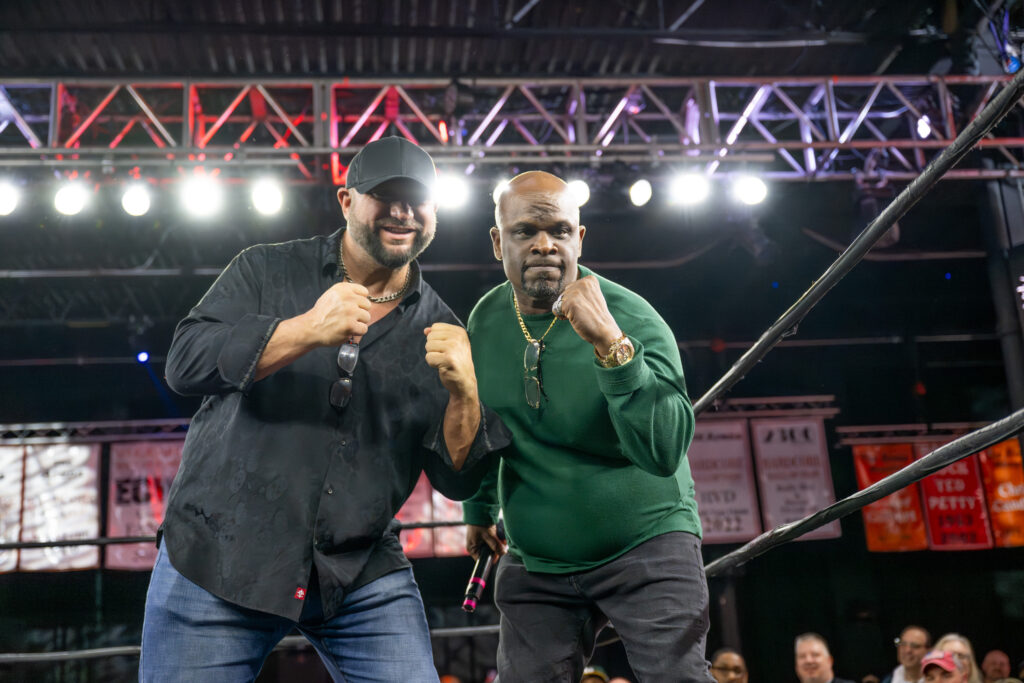 Bully Ray and D-Von Dudley pose in the ring at Wrestlemania Party
