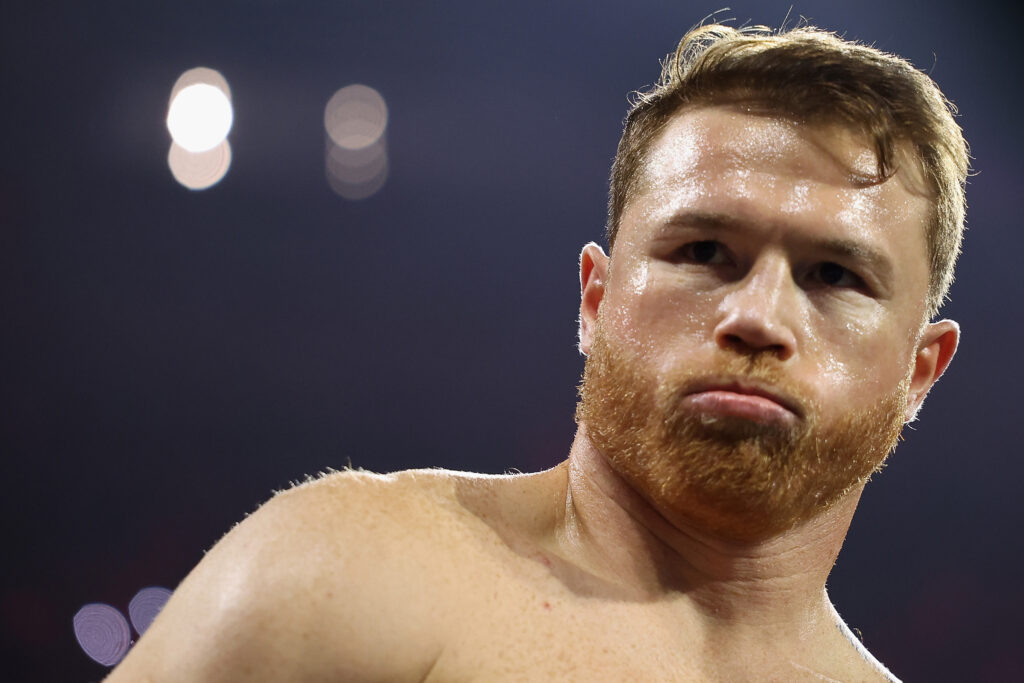 Canelo Alvarez fights Jaime Munguia during their undisputed super middleweight championship fight