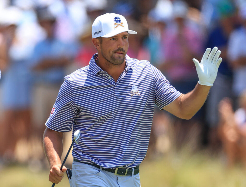 Bryson DeChambeau of The United States acknowledges the applause from the galleries