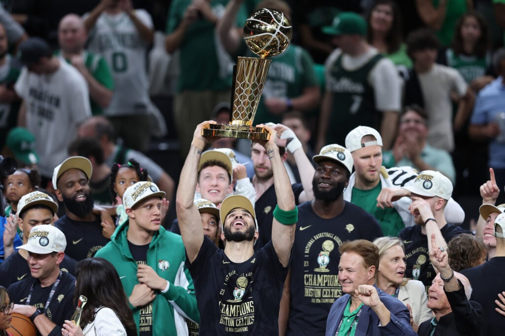 The Boston Celtics celebrate their 2024 NBA championship success.