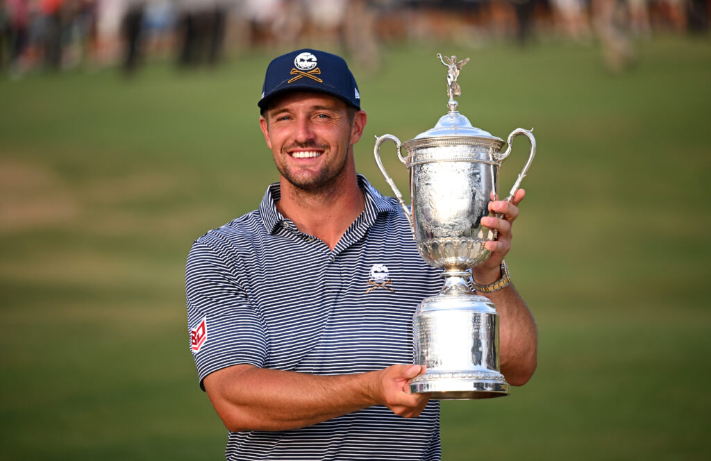 Bryson DeChambeau of the United States poses with the US Open trophy
