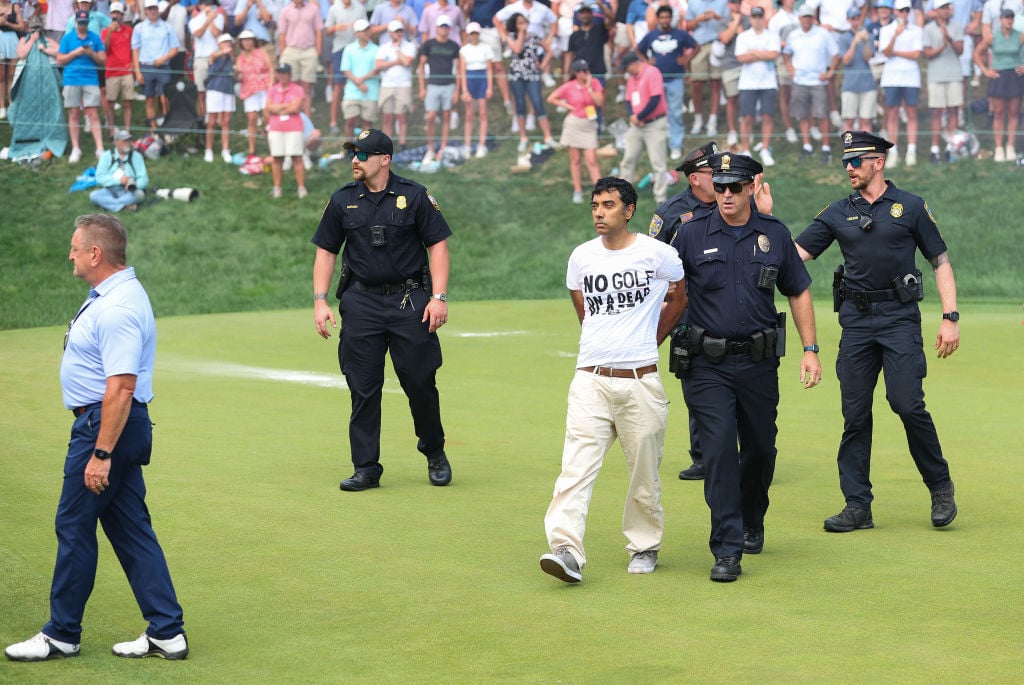 Protestors invade the 2024 Travelers Championship