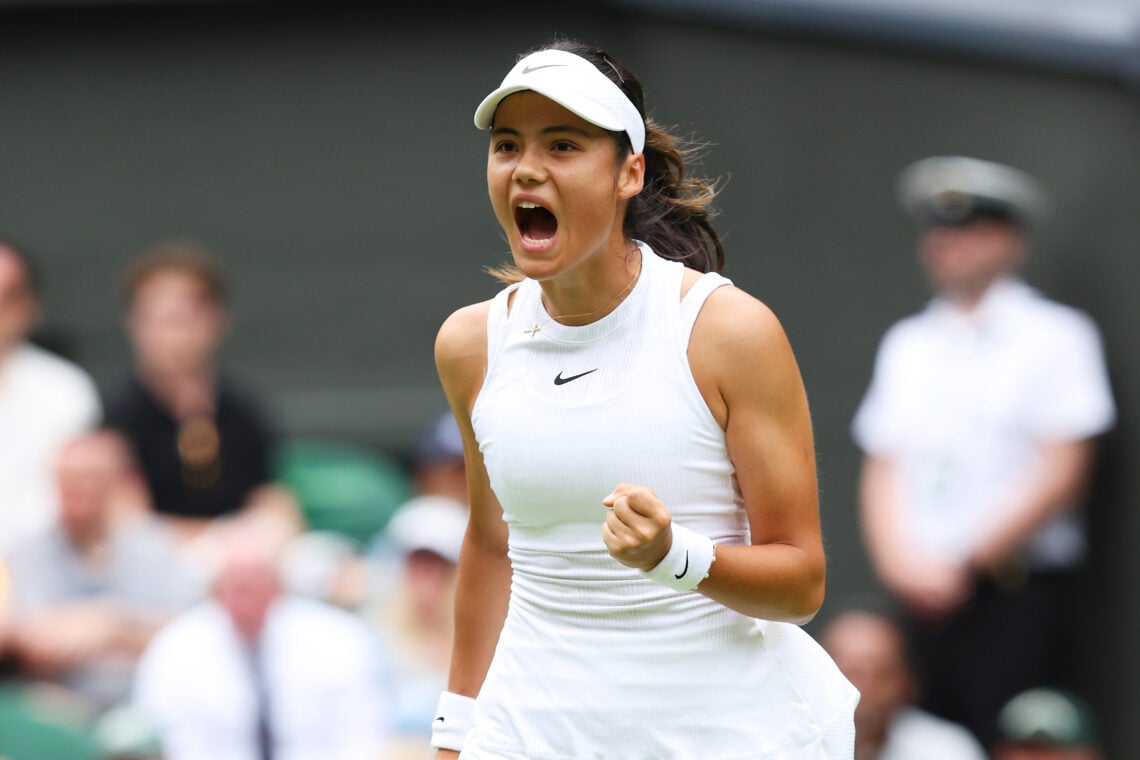 Emma Raducanu celebrating a point at Wimbledon