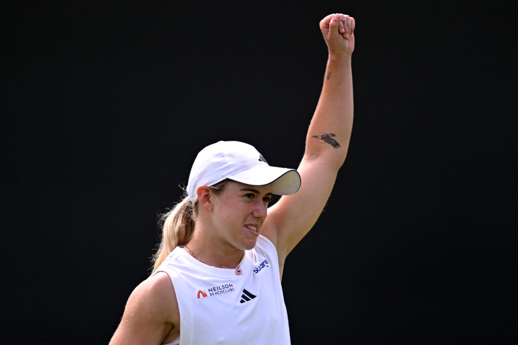 Sonya Kartal celebrating a win at Wimbledon 2025