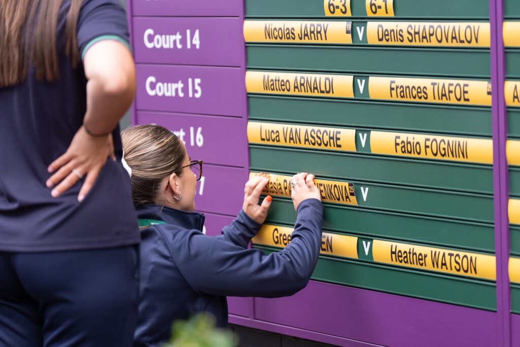 The draw board being set up on Day 1 of Wimbledon 2024