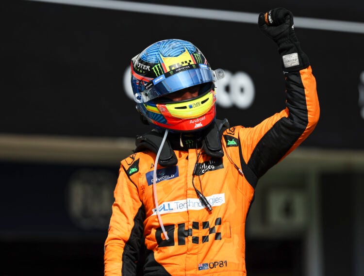 Oscar Piastri celebrates winning the F1 Grand Prix of Hungary in 2024