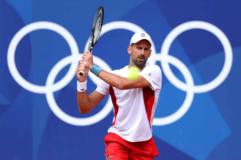 Novak Djokovic playing at the 2024 Paris Olympics