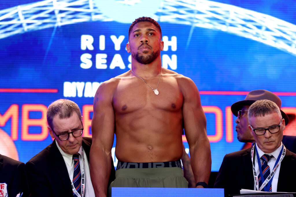 Anthony Joshua during a weigh-in as part of the Riyadh Season