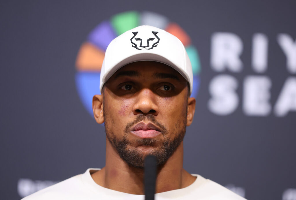 Anthony Joshua speaks to the media during a post fight press conference