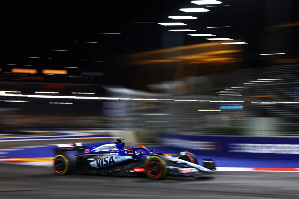 Daniel Ricciardo drives his VCARB on track at the Singapore Grand Prix