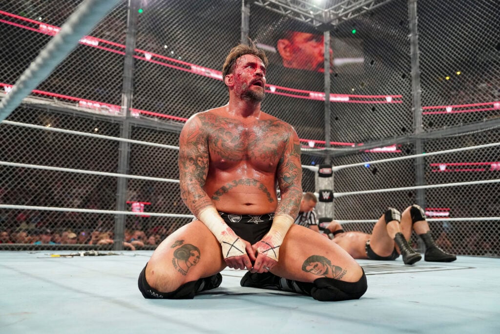 CM Punk facing Drew McIntyre inside Hell in a Cell at WWE Bad Blood