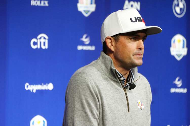 Keegan Bradley of The United States speaks at a press conference