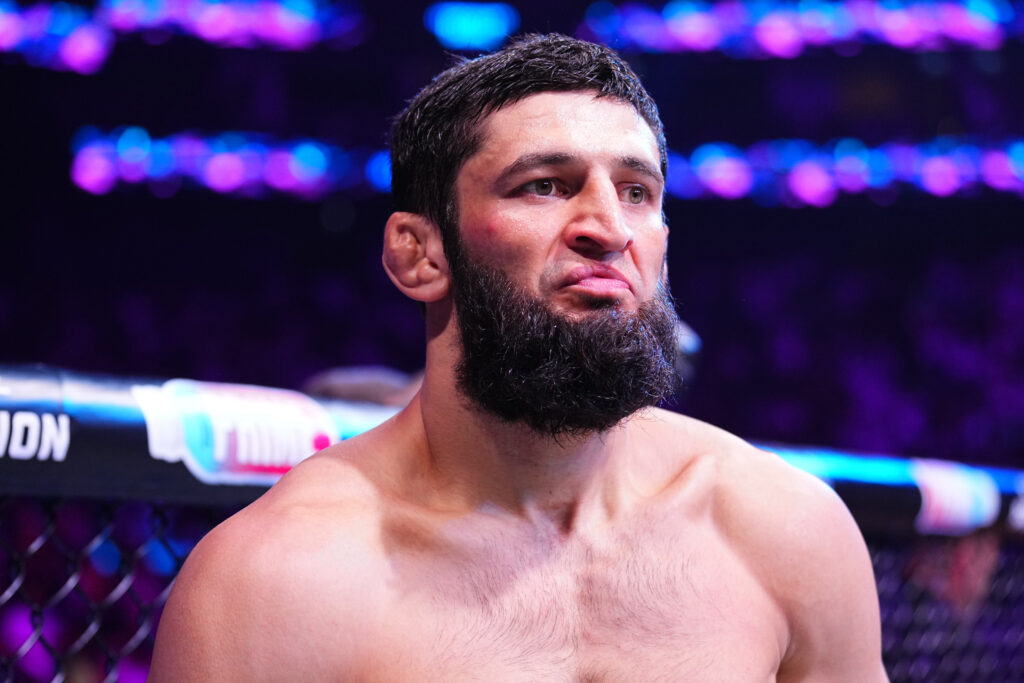 Khamzat Chimaev in the cage ready for his fight against Robert Whittaker