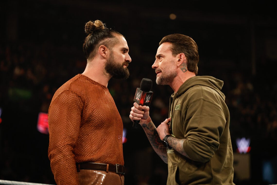CM Punk and Seth Rollins sharing words on WWE Monday Night RAW